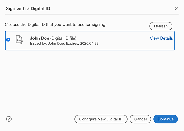 Select the digital ID